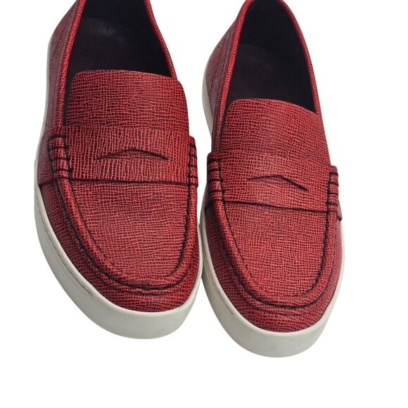Women's - Rag & Bone Colby Red Leather Penny Loafers, Size 8 - Picture 2 of 13